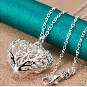 Romantic “Tree of Life” Puffed Heart Openwork Pendant with Chain